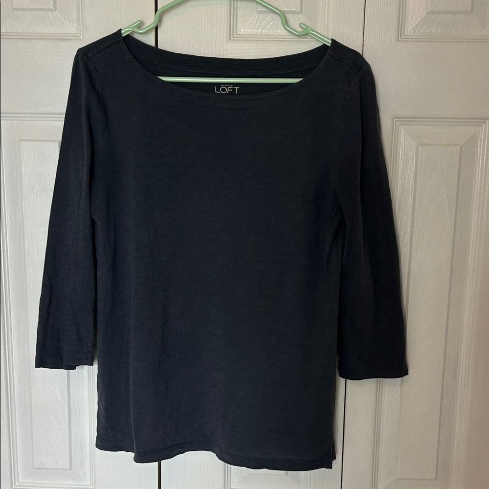 LOFT Grey Long Sleeve Boatneck Top